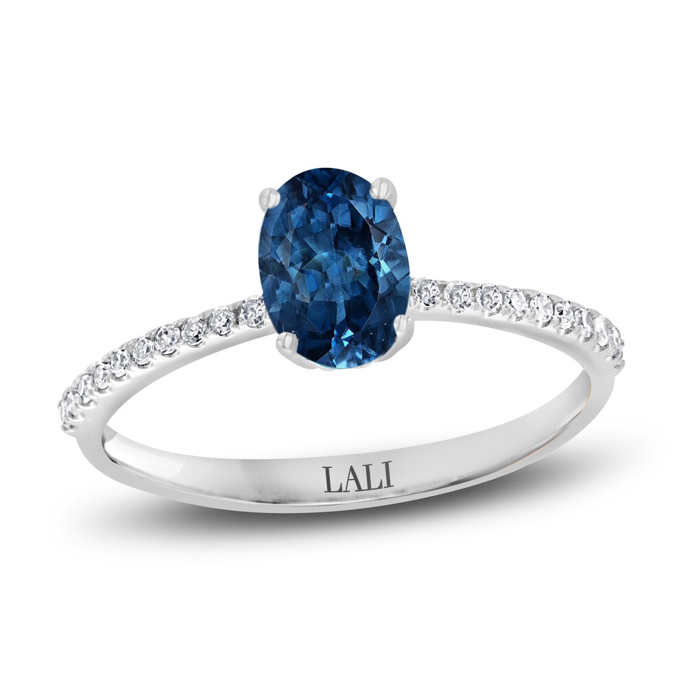LALI Jewels Natural Blue Topaz Engagement Ring 1/10 ct Diamonds 14K White Gold cQAVLe1A