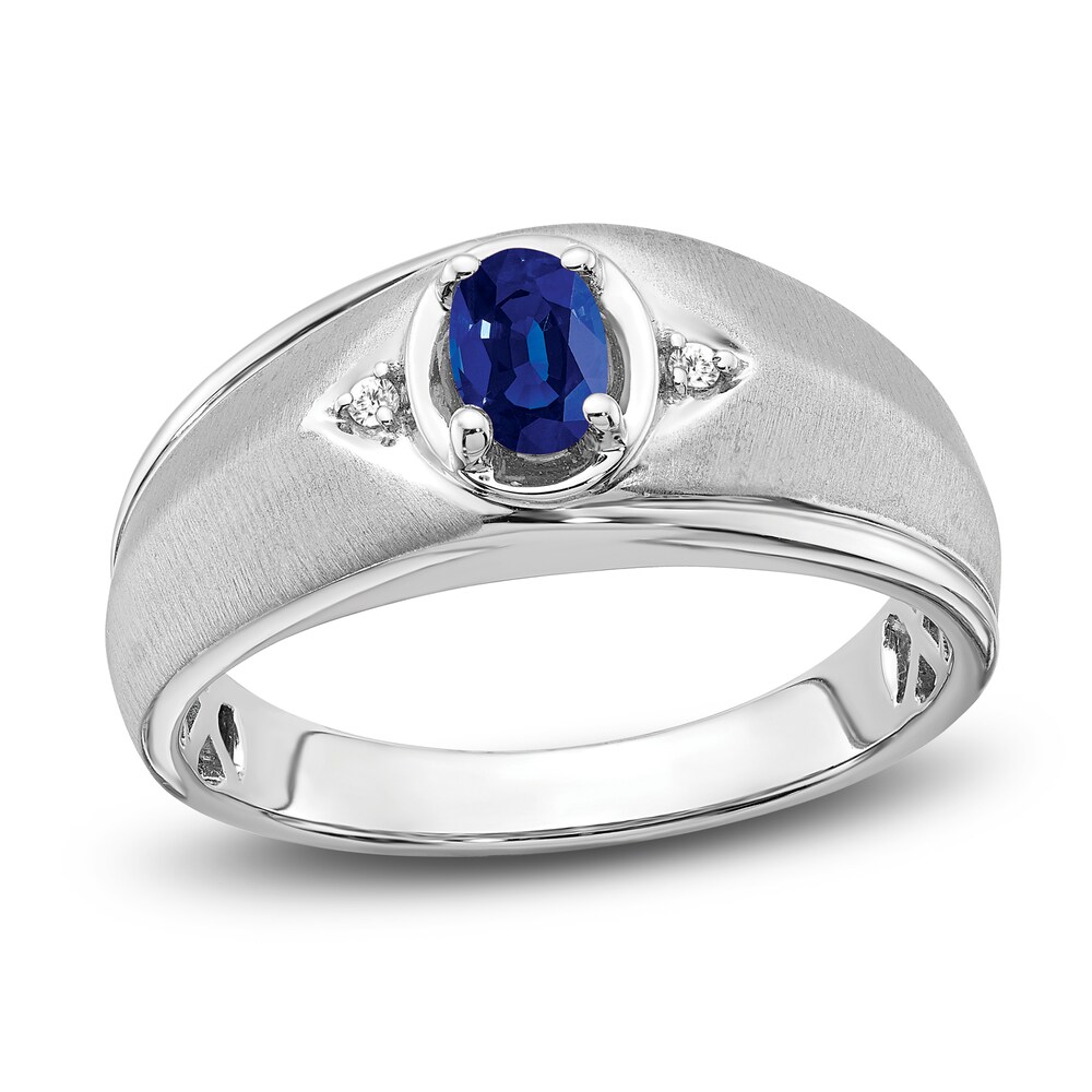 Men's Natural Blue Sapphire Ring Diamond Accents 14K White Gold cTEWizIQ