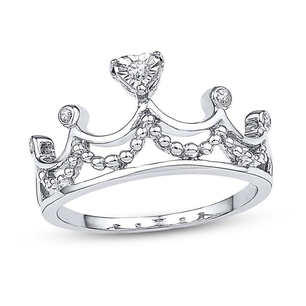 Crown Ring 1/15 ct tw Diamonds 10K White Gold cmdBlsYO