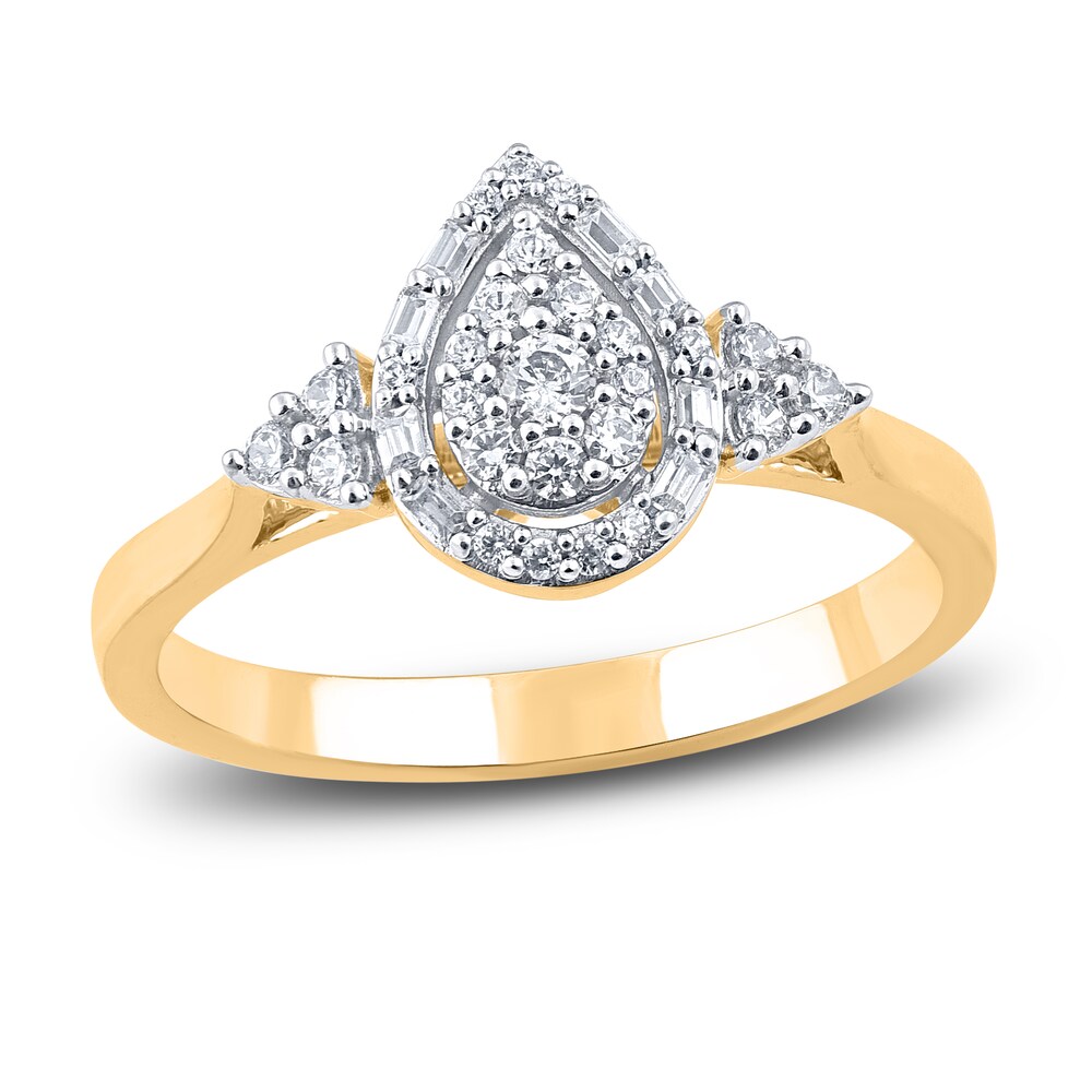 Diamond Promise Ring 1/4 ct tw Round/Baguette 14K Yellow Gold cqfRkZQ9