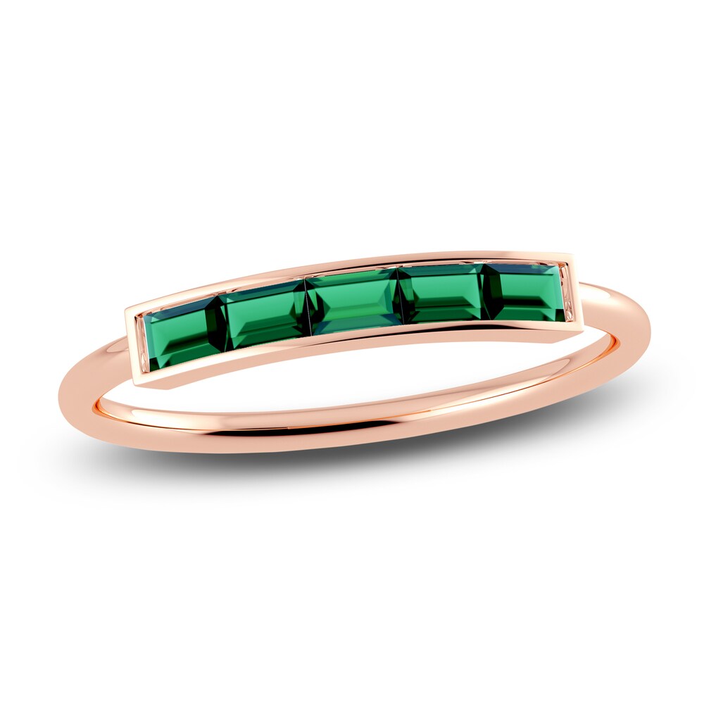 Juliette Maison Natural Emerald Baguette Bar Ring 10K Rose Gold crt0FeQs