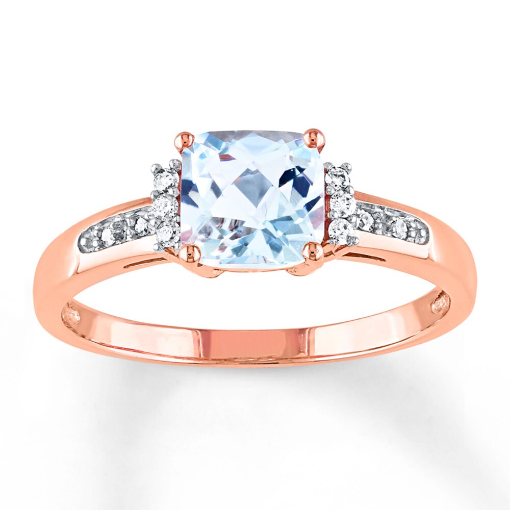 Aquamarine Ring 1/20 ct tw Diamonds 10K Rose Gold dFfGyHNg