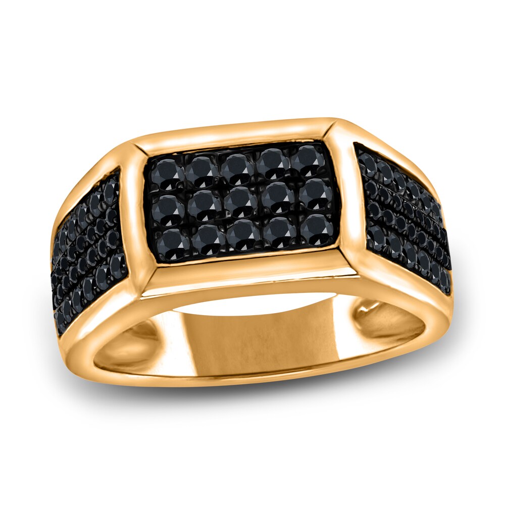 Men's Black Diamond Anniversary Ring 3/4 ct tw Round 14K Yellow Gold dPDh1K24