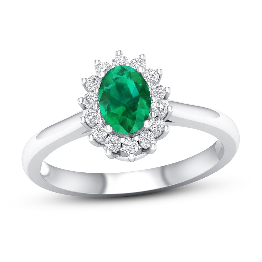 Emerald Ring 1/5 ct tw Diamonds 10K White Gold dZGNWj7n