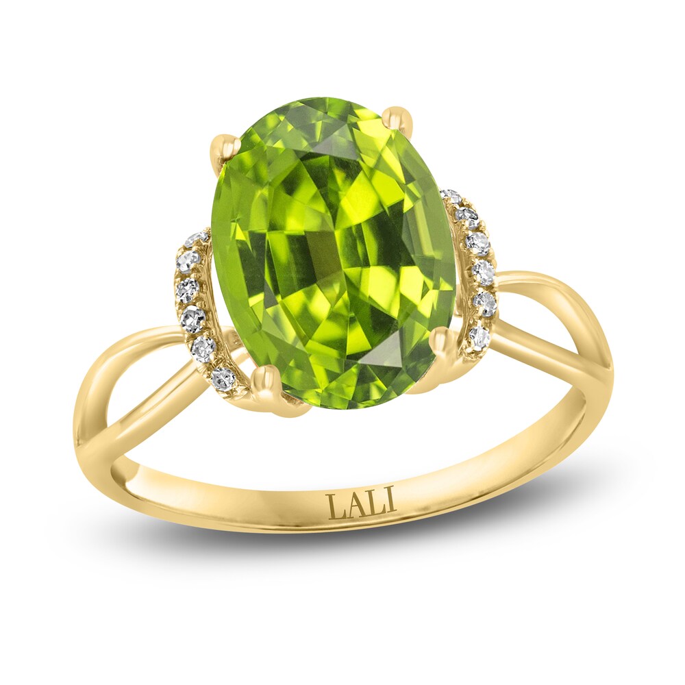 LALI Jewels Natural Peridot Ring 1/20 ct tw Diamonds 14K Yellow Gold dlQ7555S