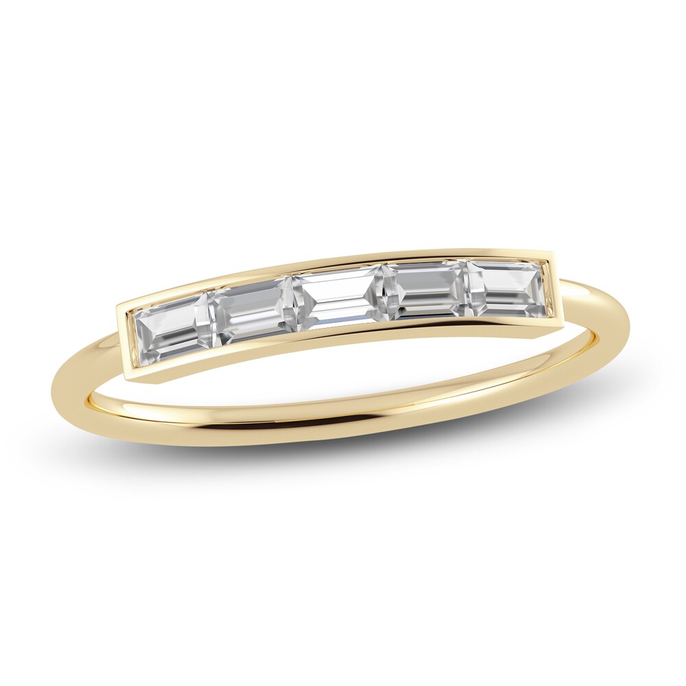 Juliette Maison Natural White Sapphire Baguette Bar Ring 10K Yellow Gold doFACEbq