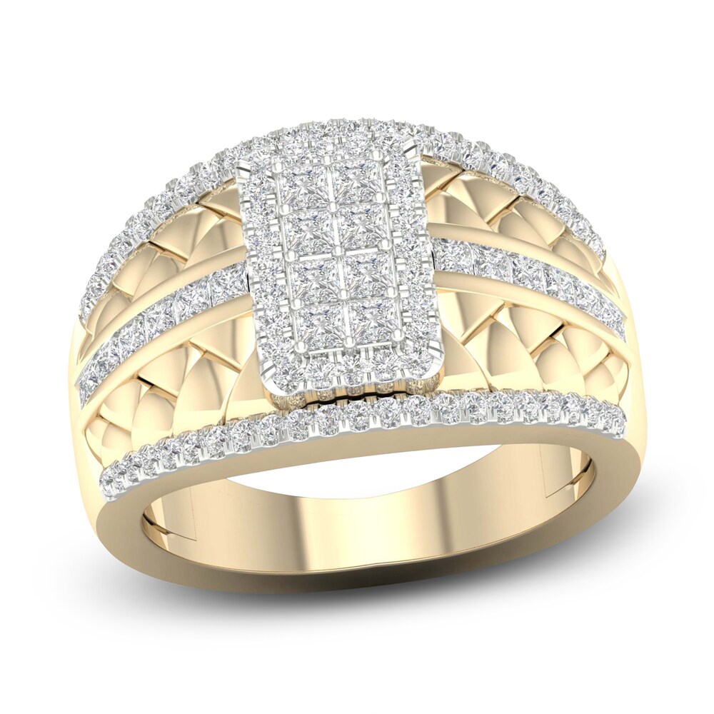 Men's Diamond Ring 1-1/4 ct tw Princess/Round 10K Yellow Gold dpEcE929