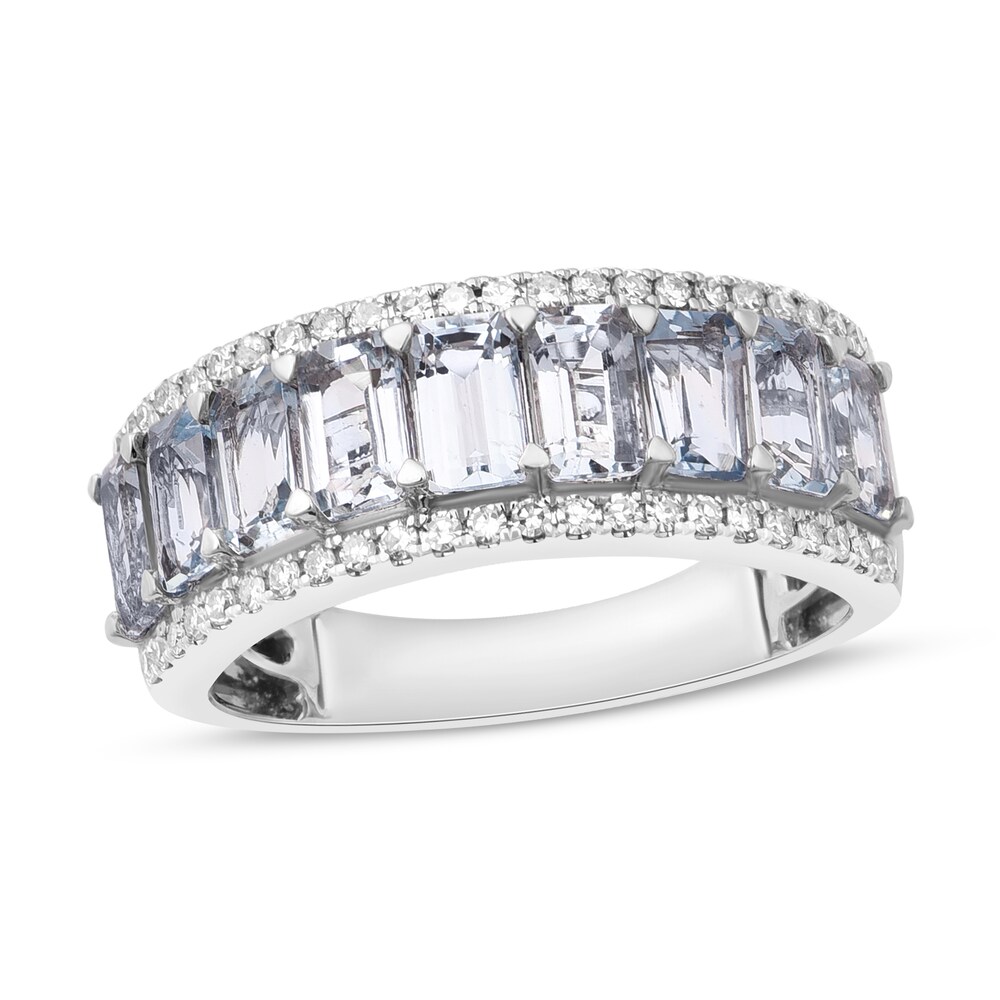 Natural Aquamarine Anniversary Ring 1/5 ct tw Diamonds 14K White Gold dpyFZrab