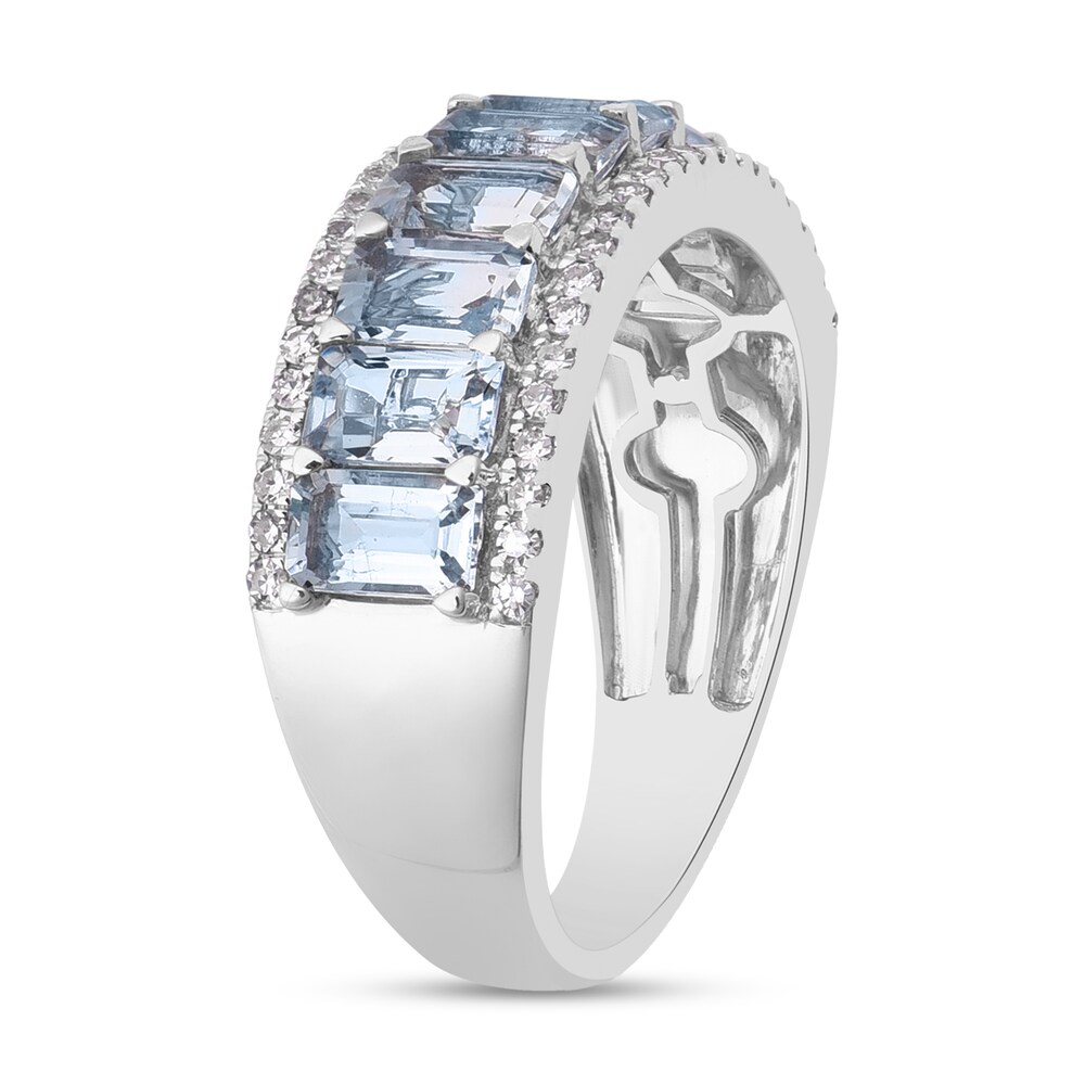 Natural Aquamarine Anniversary Ring 1/5 ct tw Diamonds 14K White Gold dpyFZrab