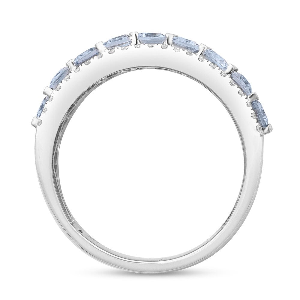 Natural Aquamarine Anniversary Ring 1/5 ct tw Diamonds 14K White Gold dpyFZrab