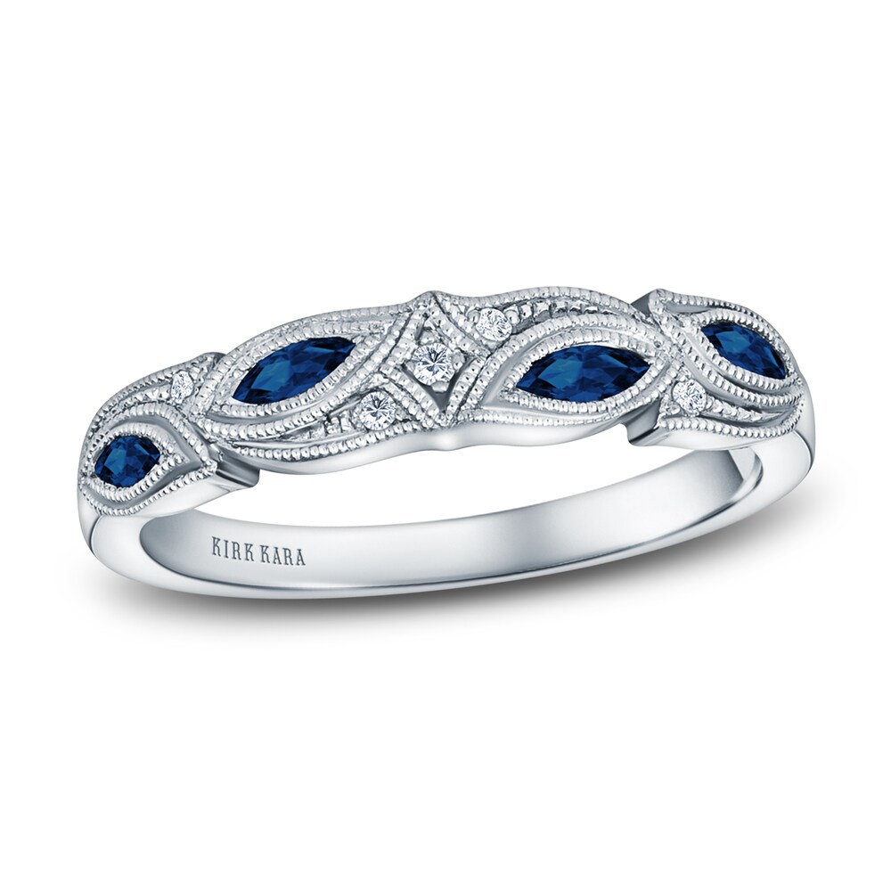 Kirk Kara Natural Blue Sapphire Anniversary Band Diamond Accents 14K White Gold e2lyy9Cr