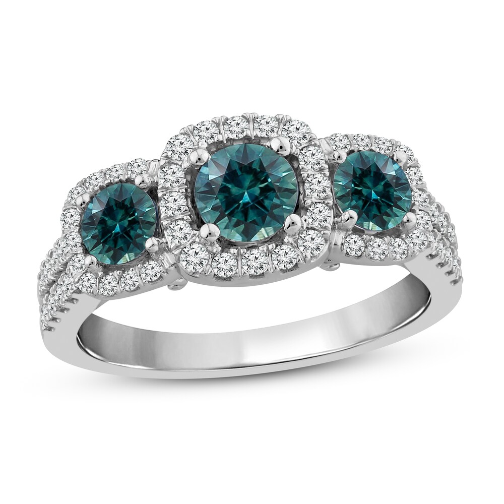 Montana Blue Natural Sapphire 3-Stone Ring 3/8 ct tw Diamonds 10K White Gold eMF8mgpf