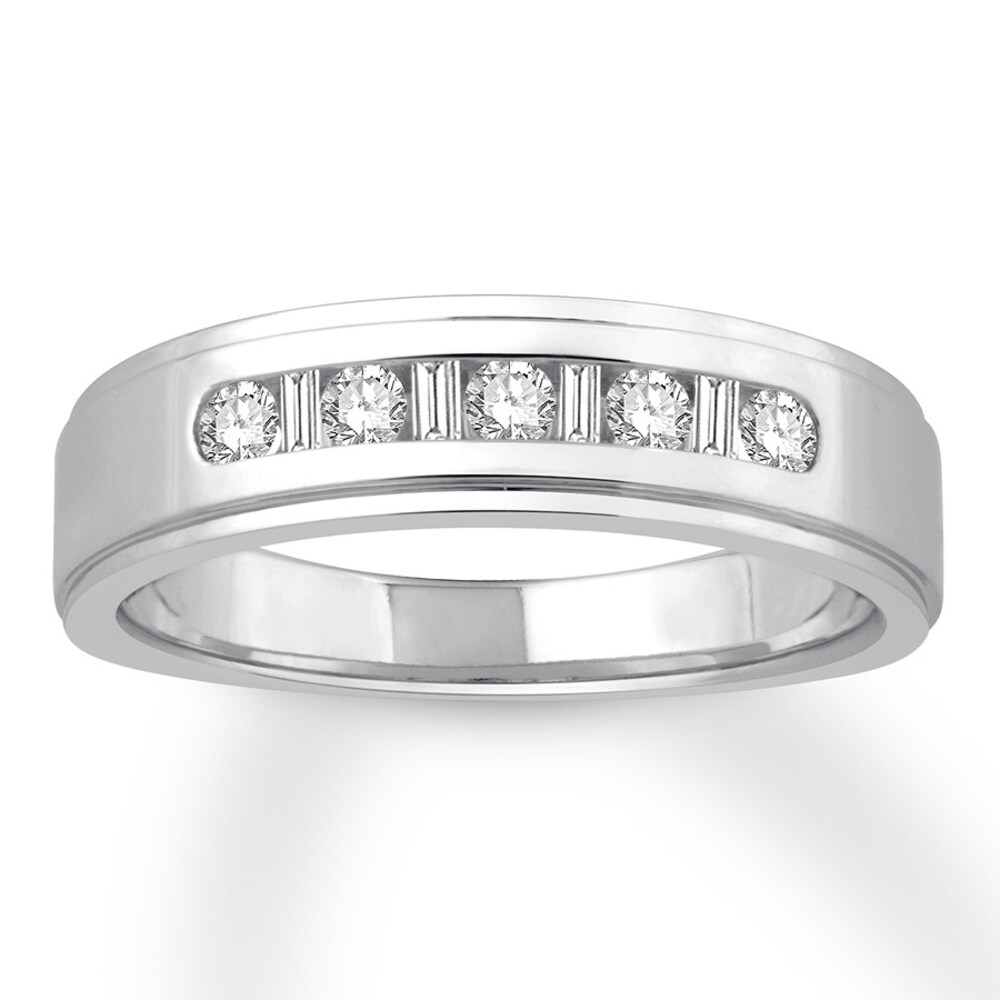 Men's Colorless Diamond Band 1/3 ct tw Round-cut 14K White Gold eQtJ1q02