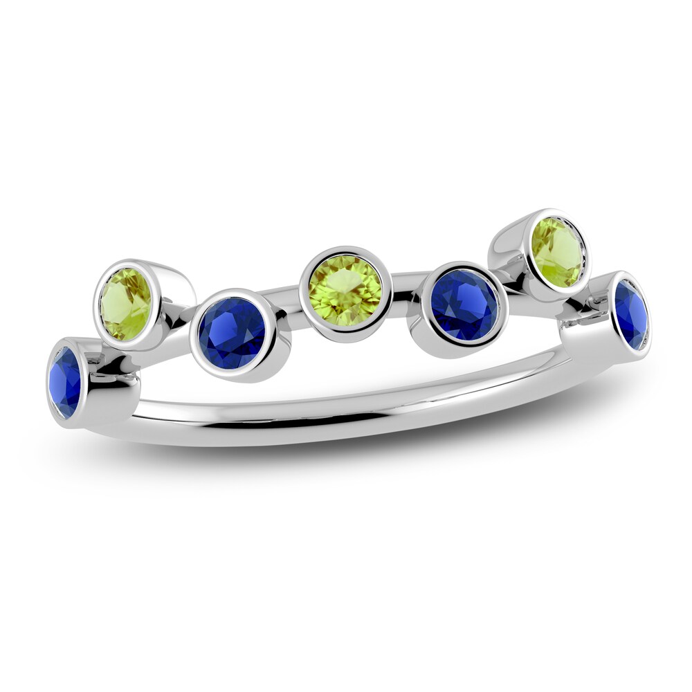 Juliette Maison Natural Peridot & Natural Blue Sapphire Ring 10K White Gold ee9oKES2