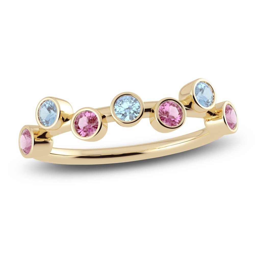 Juliette Maison Natural Aquamarine & Natural Pink Tourmaline Ring 10K Yellow Gold ehO7kMvC