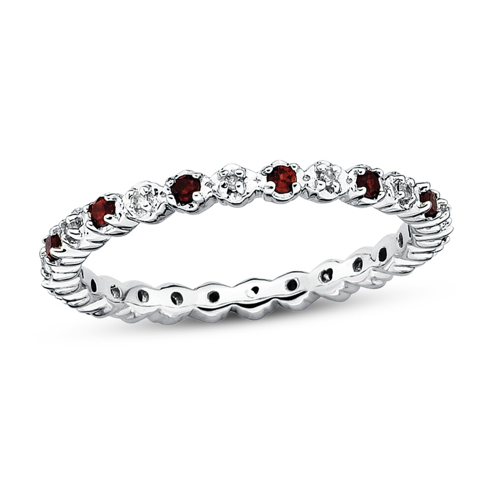 Stackable Garnet Ring 1/20 ct tw Diamonds Sterling Silver eqvc3bWB