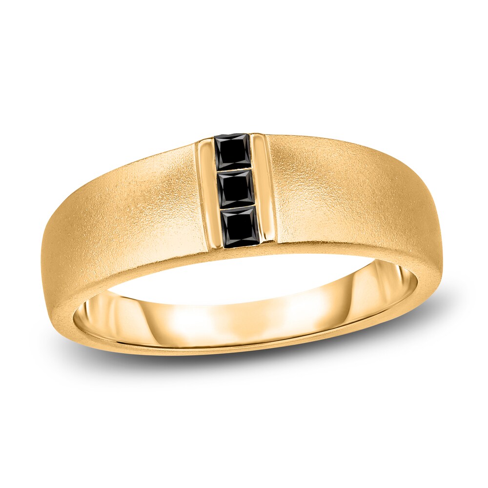 Men's Black Diamond Anniversary Ring 1/4 ct tw Princess 14K Yellow Gold f3cVyceT