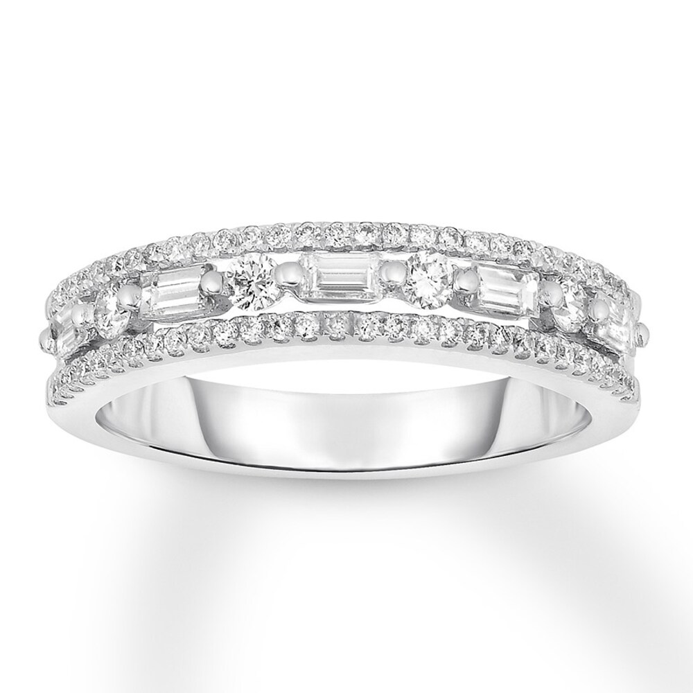 Diamond Ring 1/2 ct tw Round/Baguette 14K White Gold f59weDQf