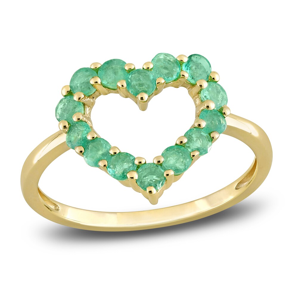 Natural Emerald Heart Ring 10K Yellow Gold fJhHgr1e