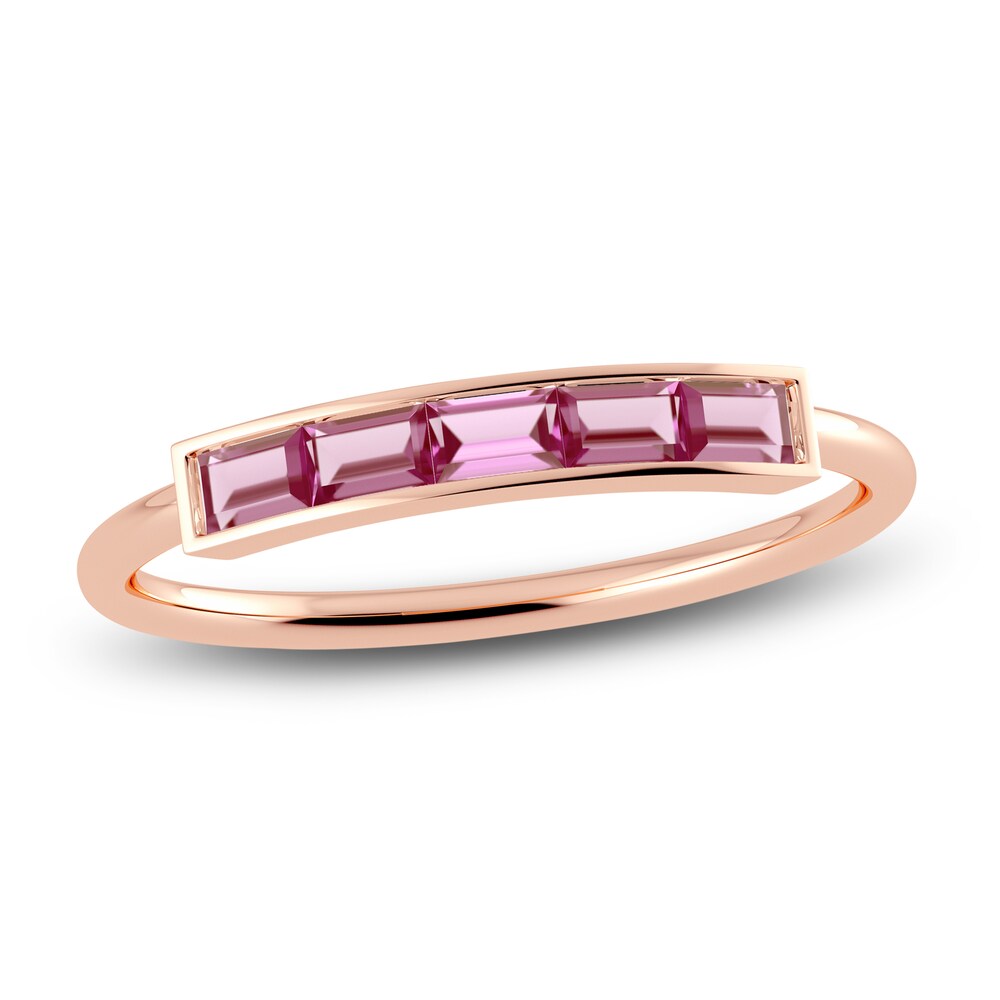Juliette Maison Natural Pink Tourmaline Baguette Bar Ring 10K Rose Gold fc3OrycH
