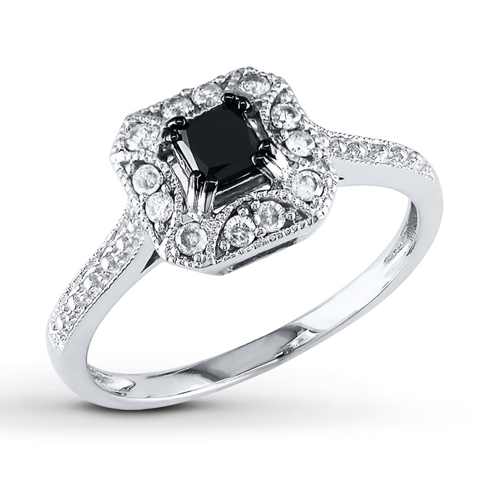 Black/White Diamond Ring 5/8 ct tw Princess-cut 10K White Gold g2Q3lyQd