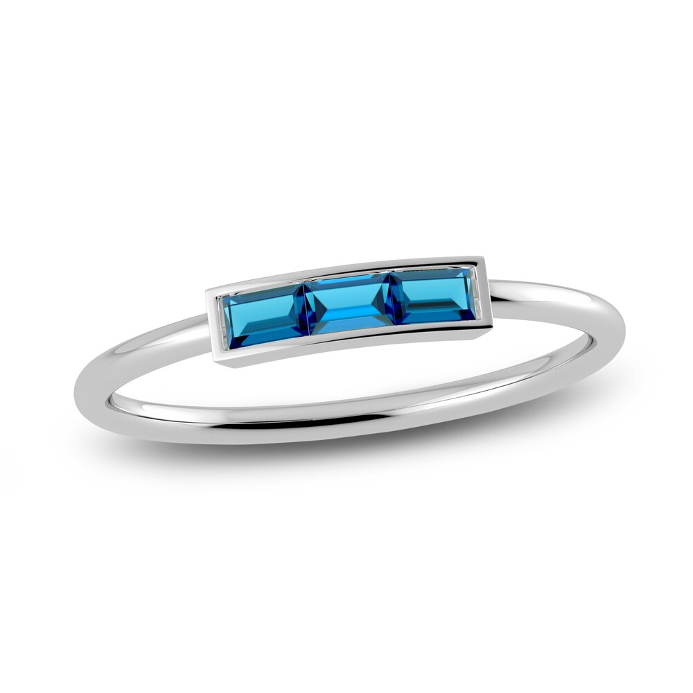 Juliette Maison Natural Blue Zircon Baguette Bar Ring 10K White Gold g58uUp5N