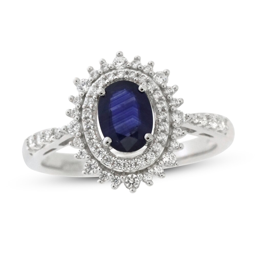 Natural Blue Sapphire Ring 1/3 ct tw Diamonds 10K White Gold g6ffsOSa