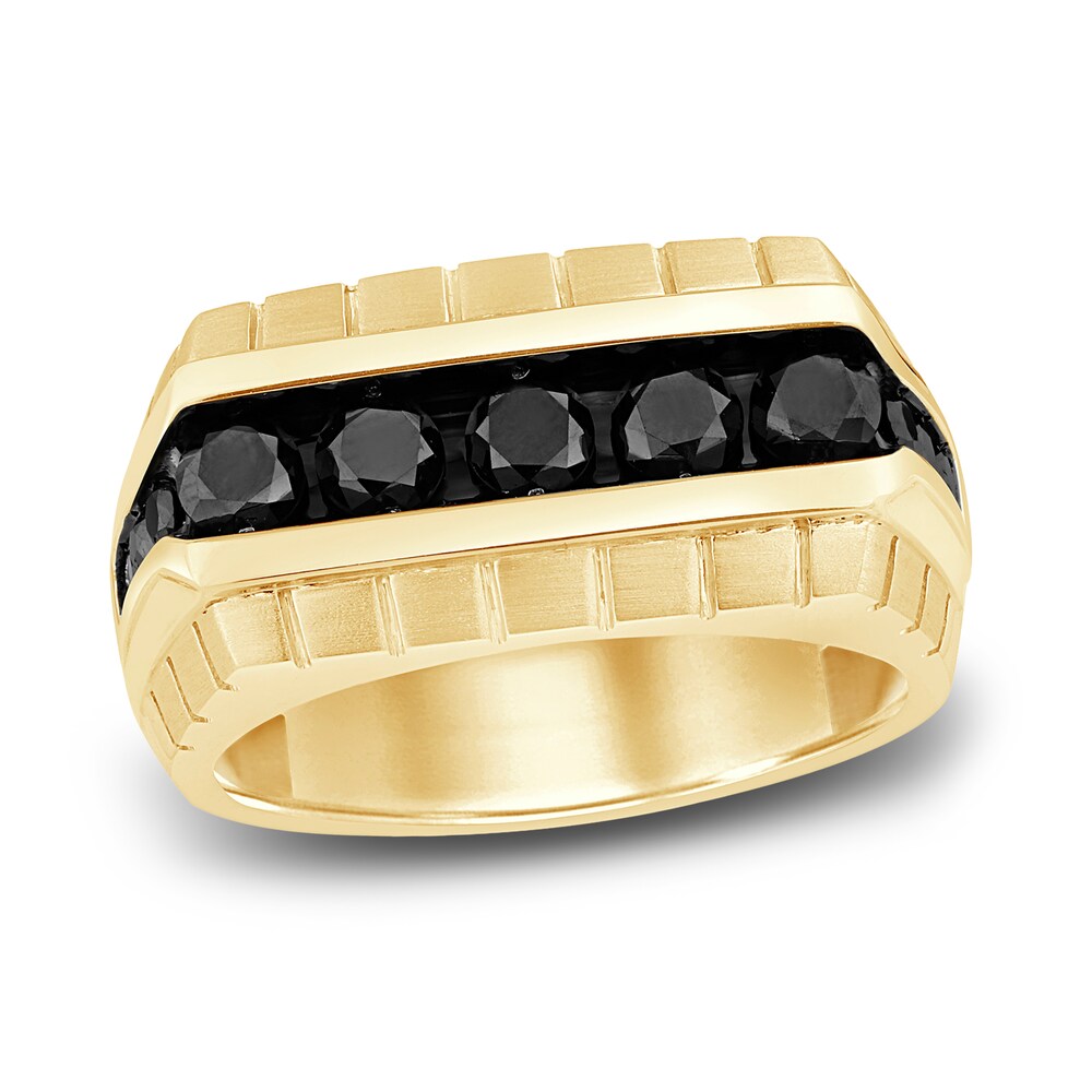 Men's Black Diamond Wedding Band 1-1/2 ct tw Round 14K Yellow Gold gHsqIijN