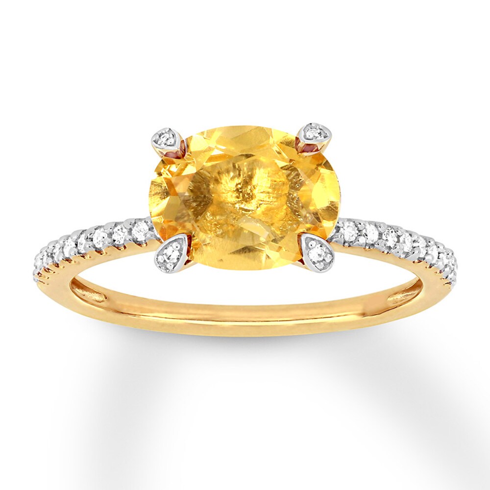 Citrine East-West Ring 1/10 carat tw Diamonds 10K Yellow Gold gUCjNWSI