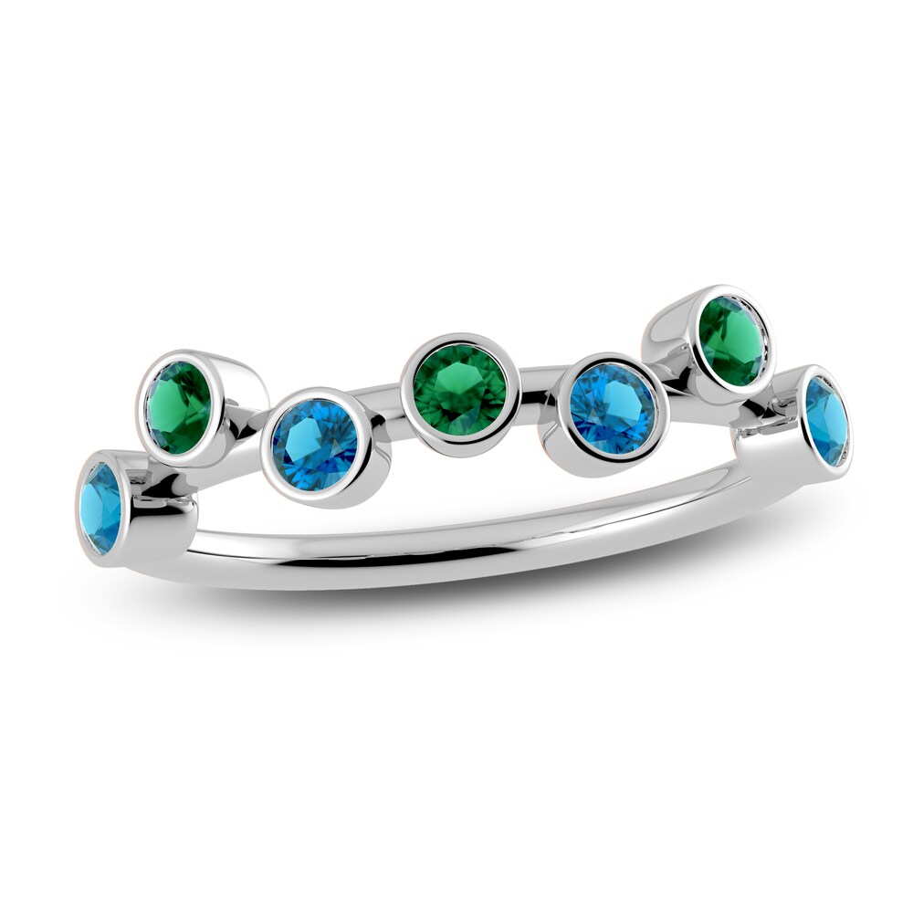 Juliette Maison Natural Emerald & Natural Blue Zircon Ring 10K White Gold gUxBkFNl