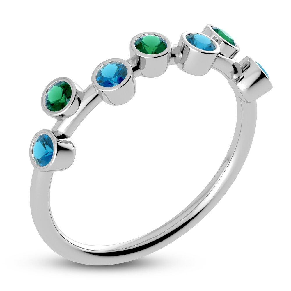 Juliette Maison Natural Emerald & Natural Blue Zircon Ring 10K White Gold gUxBkFNl
