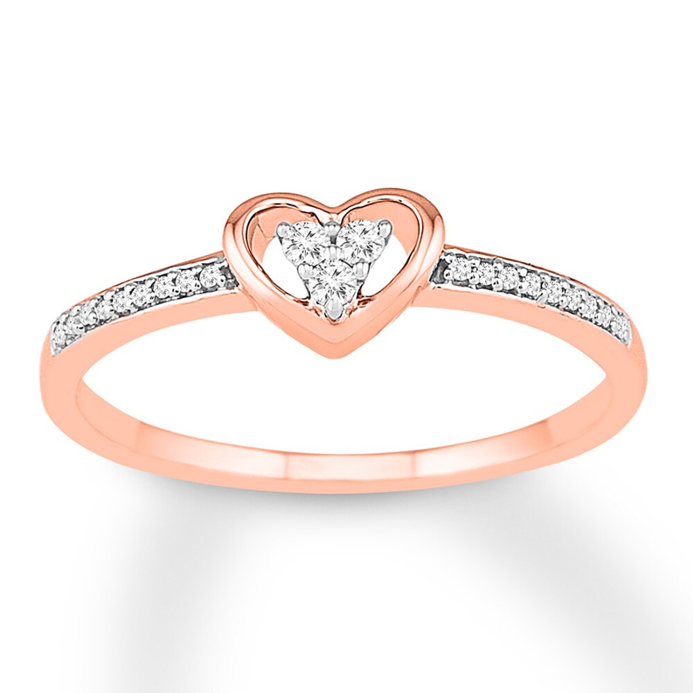 Diamond Heart Ring 1/15 ct tw Round 10K Rose Gold gmLz745N [gmLz745N]