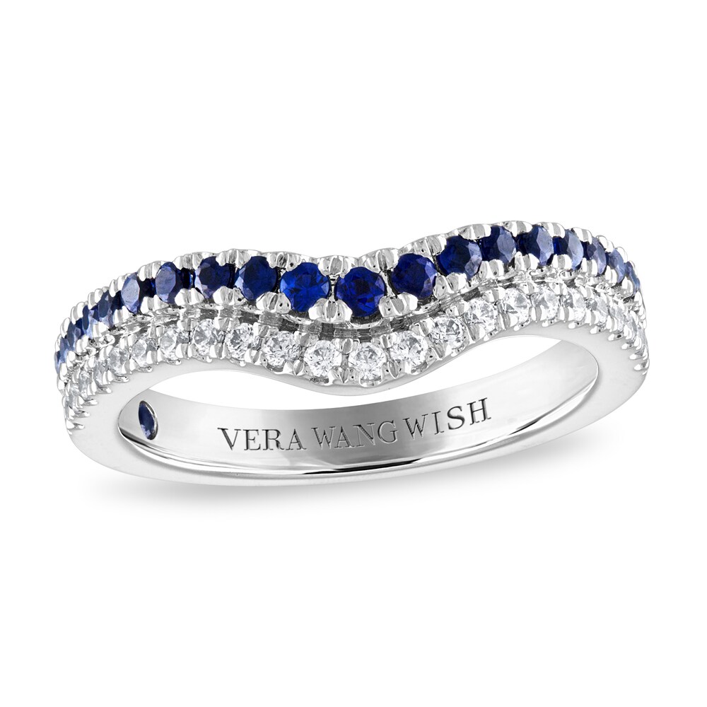 Vera Wang WISH Diamond/Sapphire Wedding Band 1/5 ct tw 14K White Gold gptq3cJN