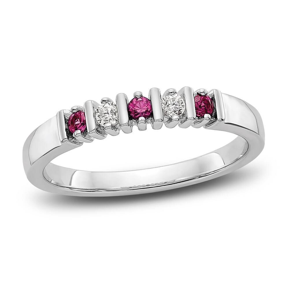 Natural Ruby Stackable Ring 1/15 ct tw Diamonds 14K White Gold hApW3KtF