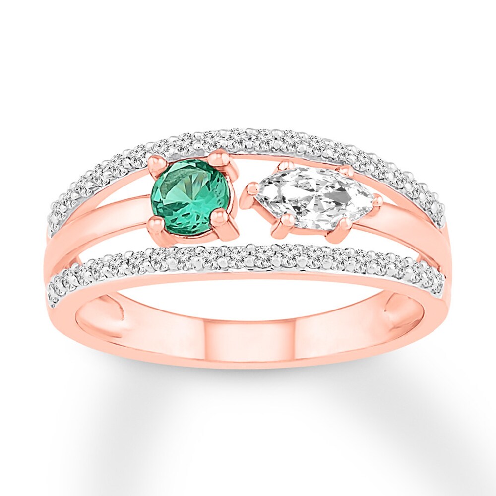 Lab-Created Emerald/Lab-Created White Sapphire Ring 10K Gold hybyEm1C