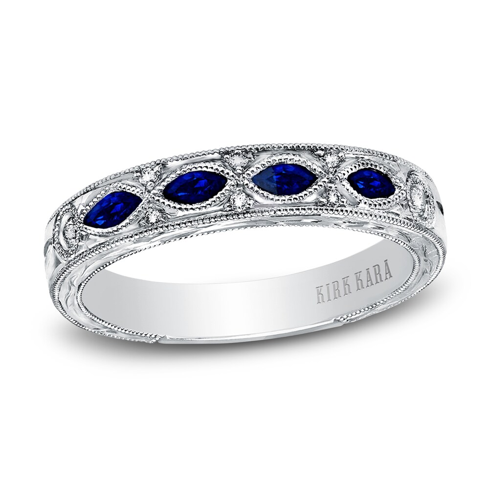 Kirk Kara Natural Blue Sapphire Anniversary Band Diamond Accents 18K White Gold i4WawfRY