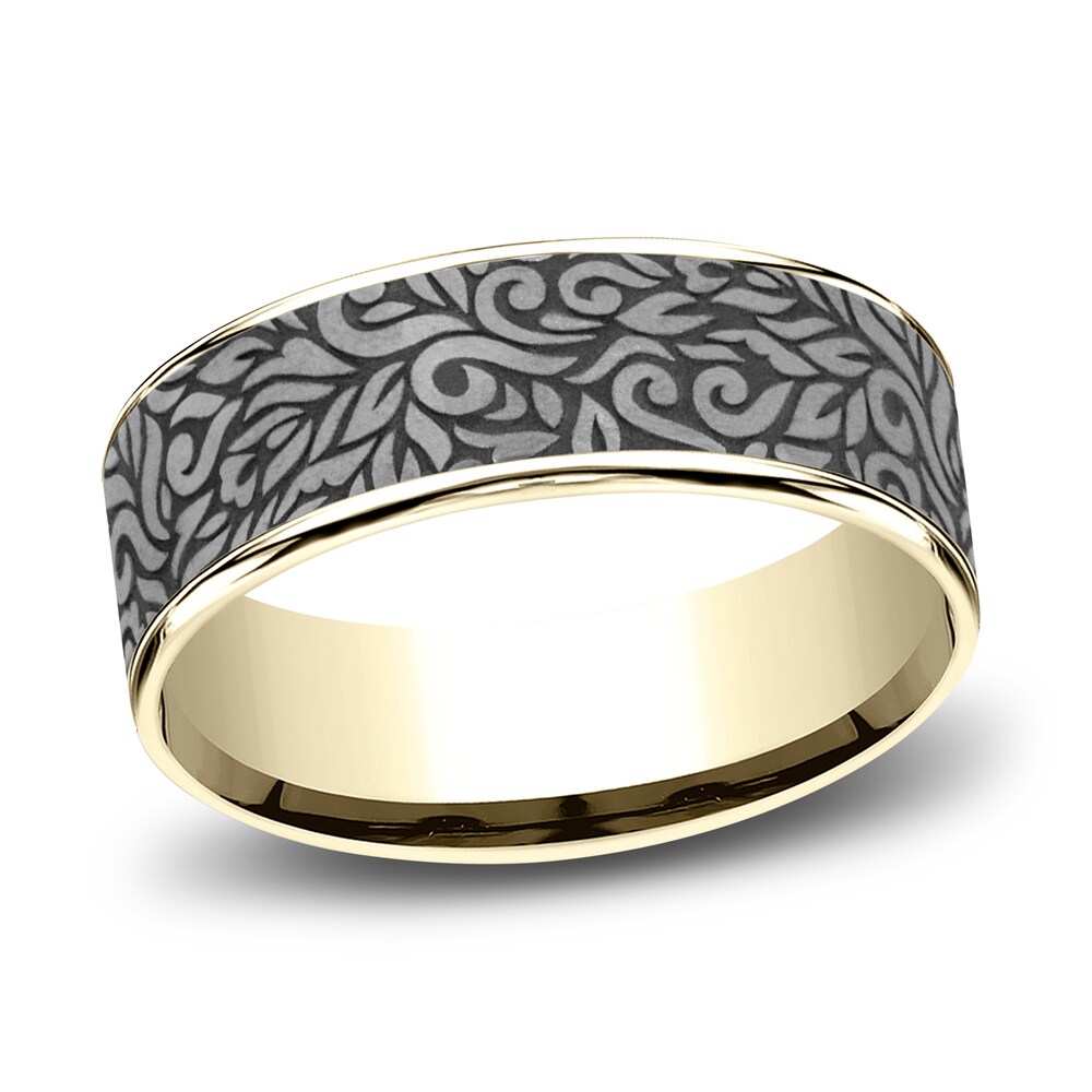 Men's Paisley Wedding Band 14K Yellow Gold/Tantalum 7.5mm i7pkwKfm