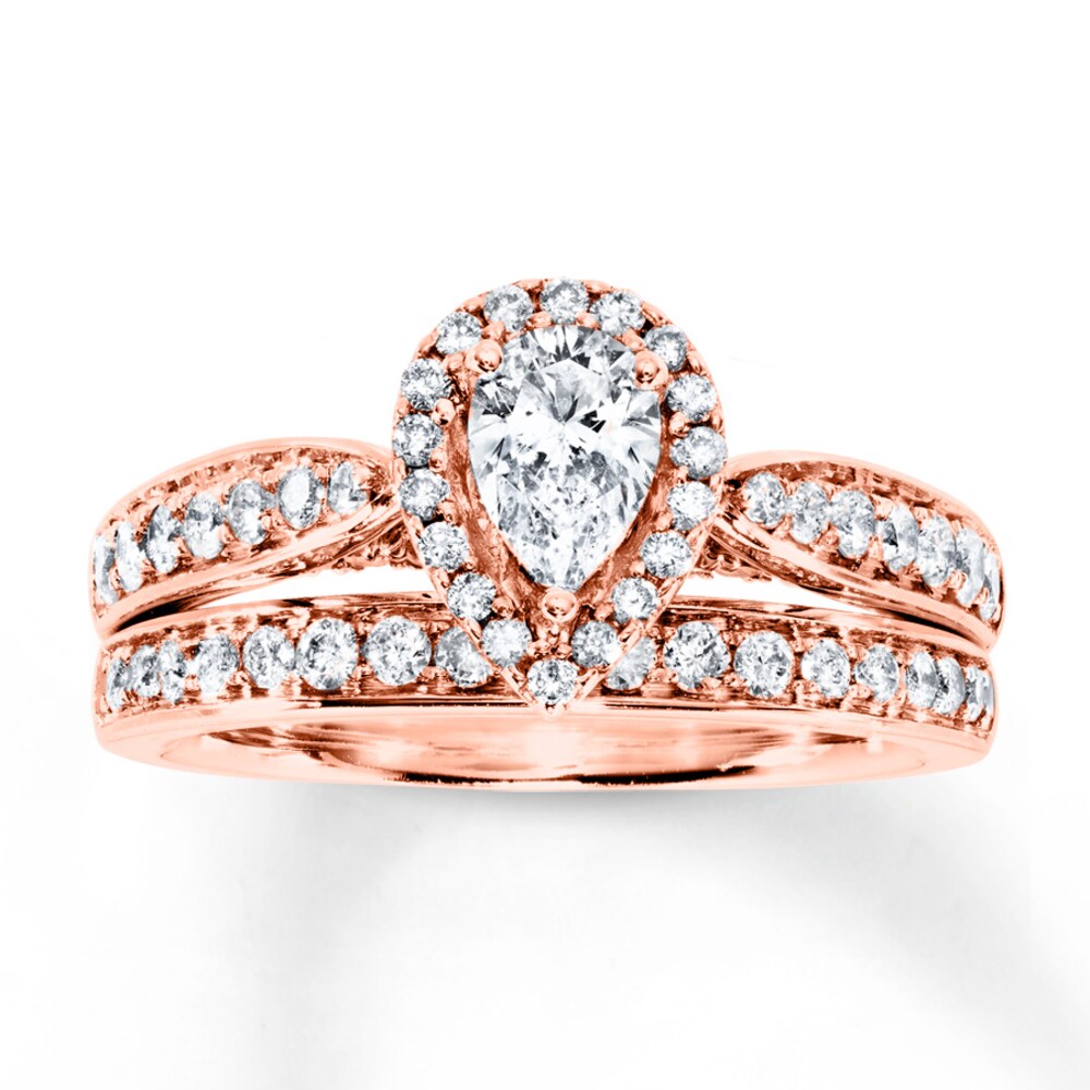 Diamond Bridal Set 1-1/5 ct tw Pear-shaped/Round 14K Rose Gold iBMqqyQO