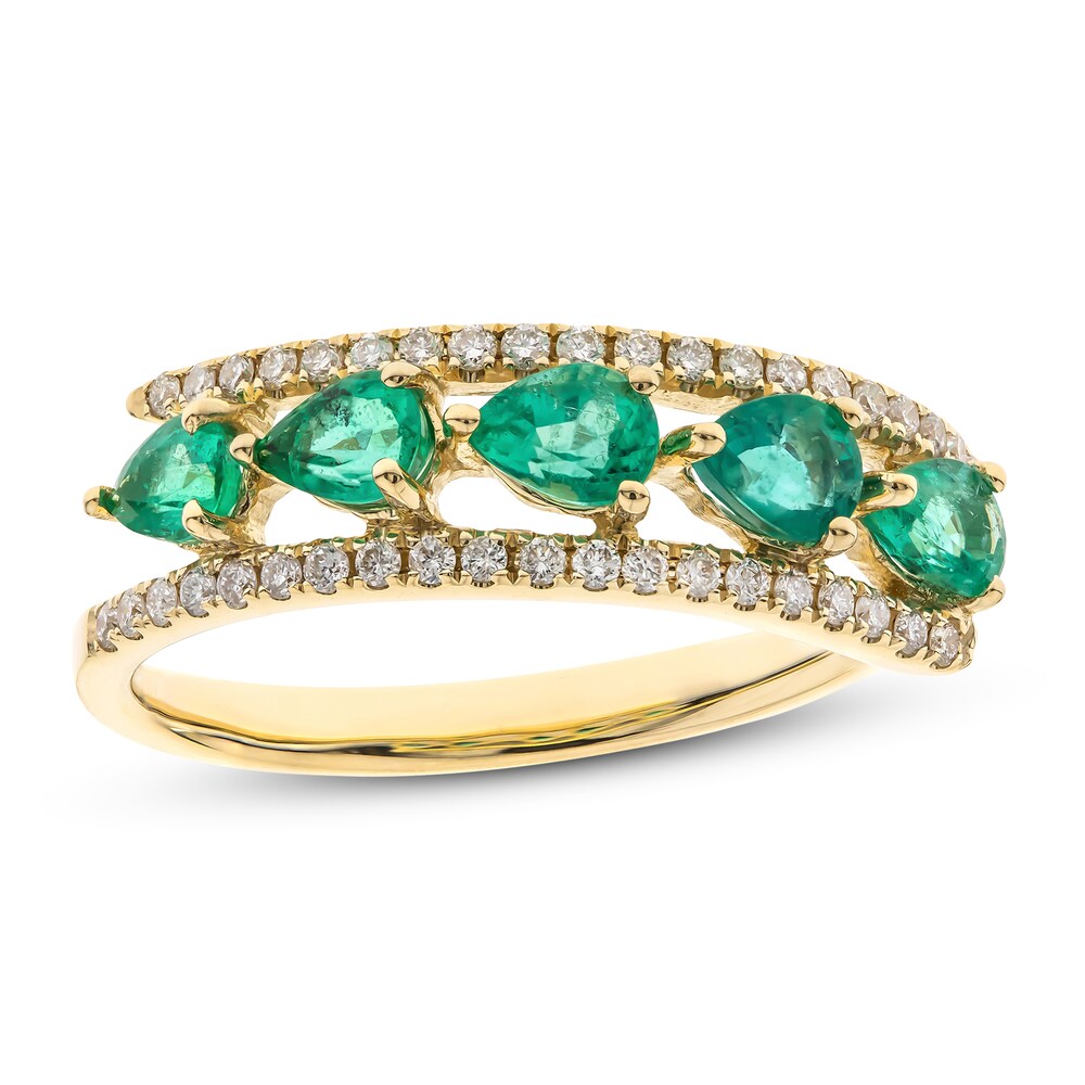 Natural Emerald Ring 1/5 ct tw Diamonds 10K Yellow Gold 3mm x 4mm iCcdJDaD