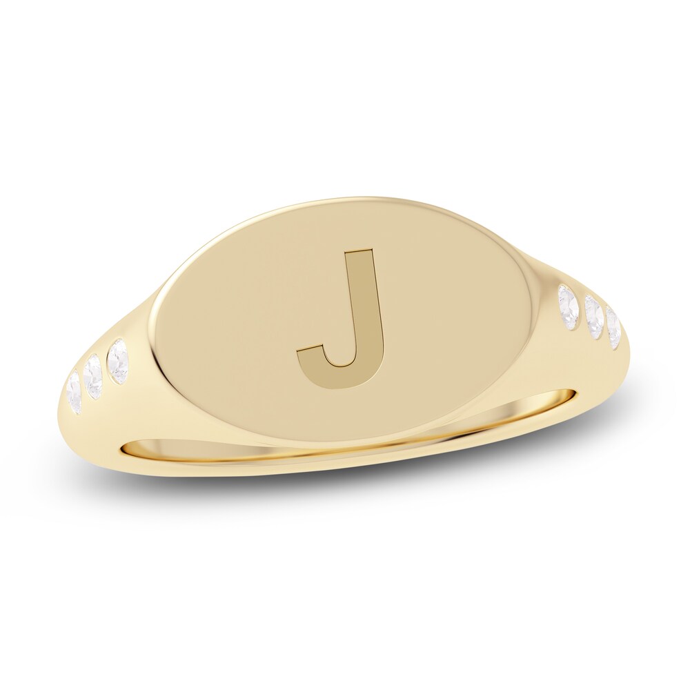 Juliette Maison Diamond Engravable Initial Signet Ring 1/8 ct tw Round 10K Yellow Gold iIC3Uxy0