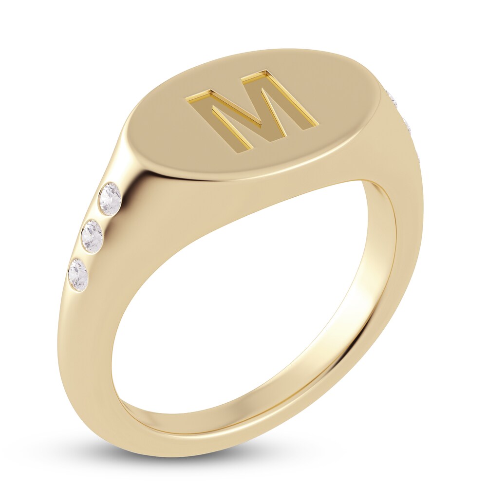 Juliette Maison Diamond Engravable Initial Signet Ring 1/8 ct tw Round 10K Yellow Gold iIC3Uxy0