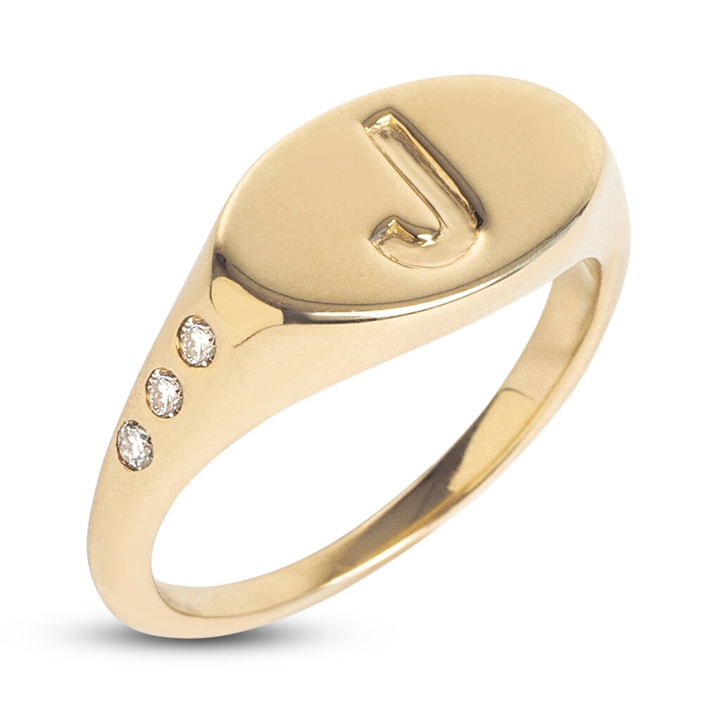 Juliette Maison Diamond Engravable Initial Signet Ring 1/8 ct tw Round 10K Yellow Gold iIC3Uxy0