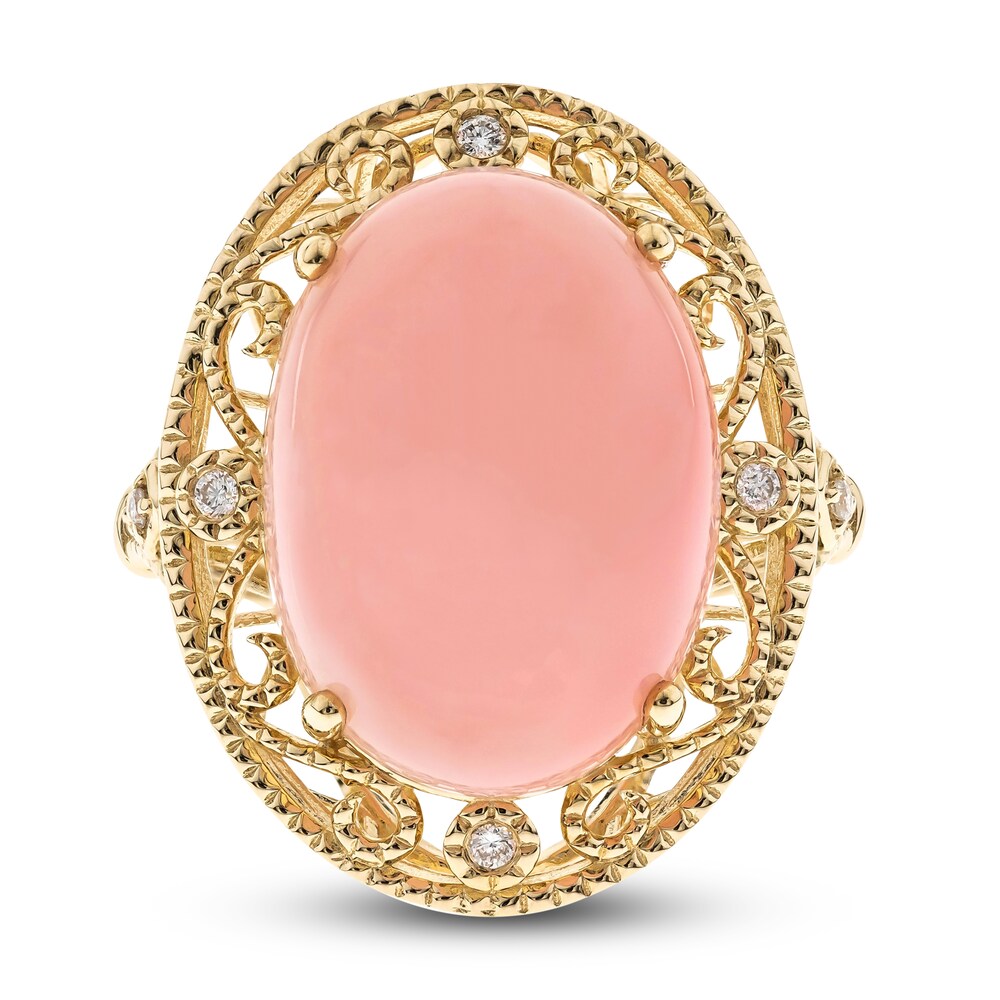 Natural Pink Opal Ring 1/20 ct tw Diamonds 14K Yellow Gold iIUEnuhJ