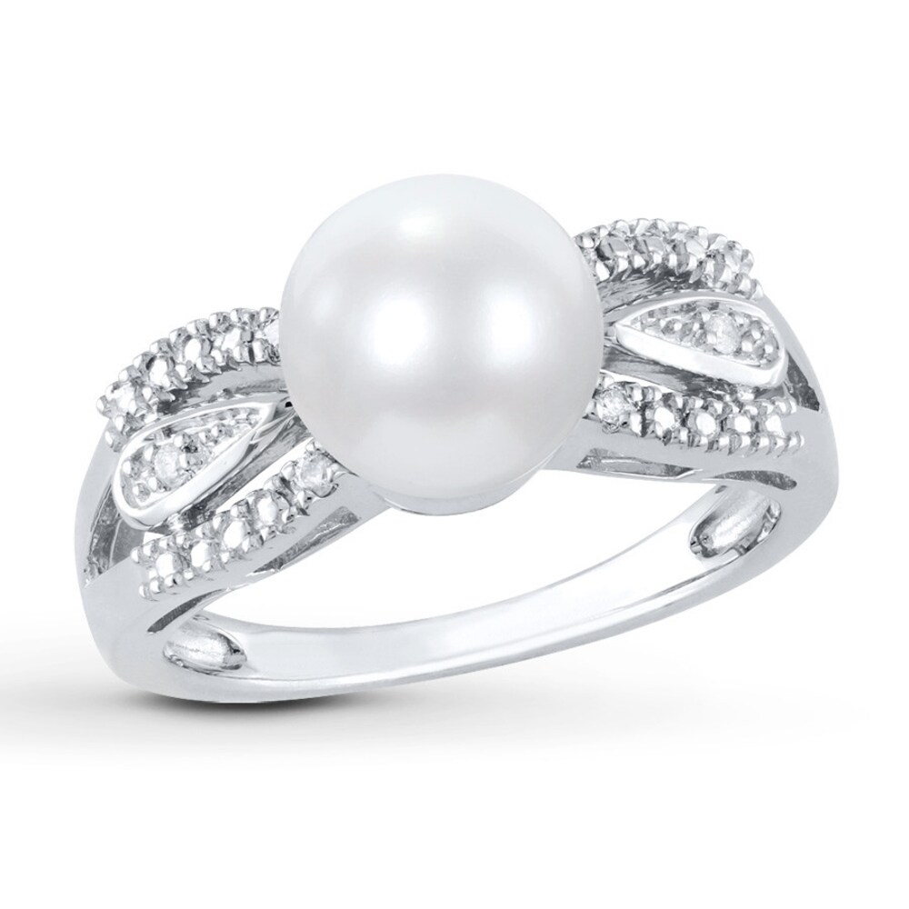 Cultured Pearl Ring 1/20 ct tw Diamonds Sterling Silver iwFi9MqE