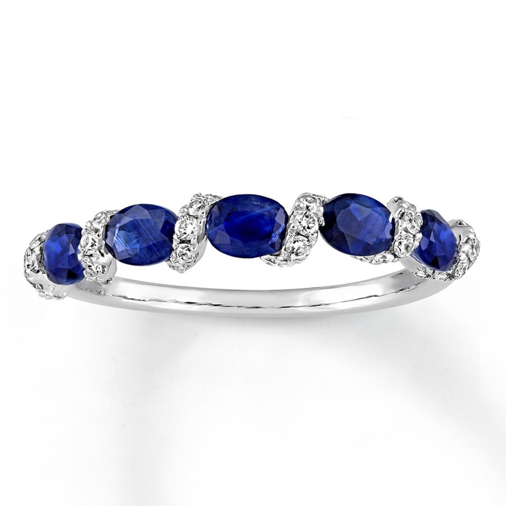 Natural Sapphire Ring 1/4 ct tw Diamonds 14K White Gold j4tKOZDO