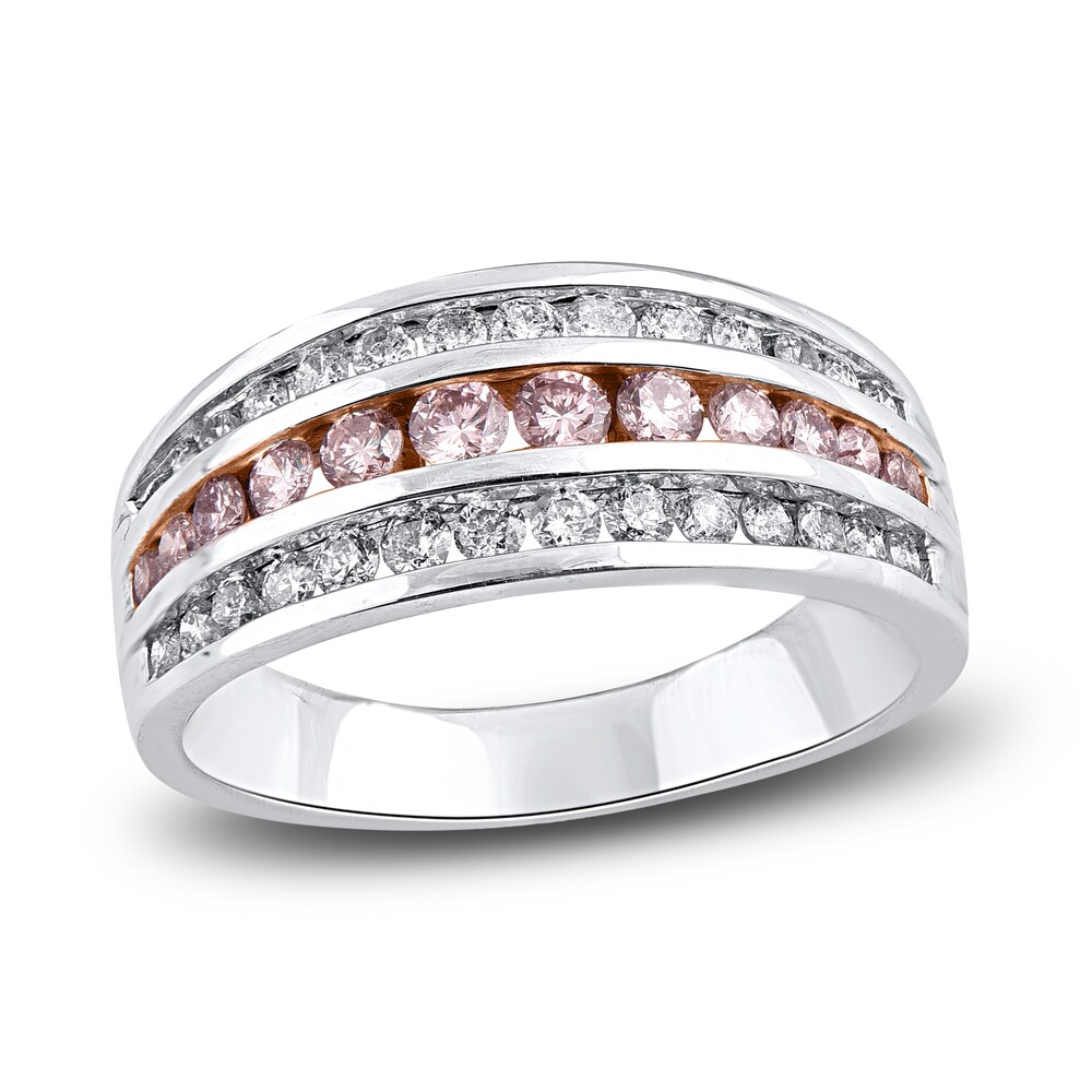 Pink & White Diamond Anniversary Band 1 ct tw Round 14K White Gold jJIIUtpq