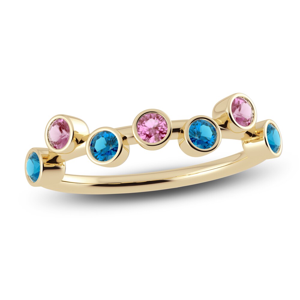 Juliette Maison Natural Pink Tourmaline & Natural Blue Zircon Ring 10K Yellow Gold jRPZQTrd