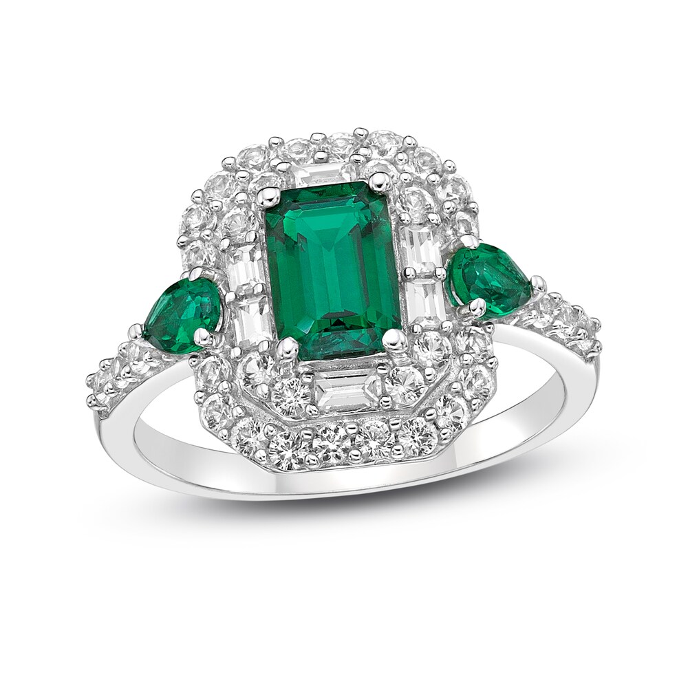 Lab-Created Emerald & Lab-Created White Sapphire Ring Sterling Silver jSRUkJBX