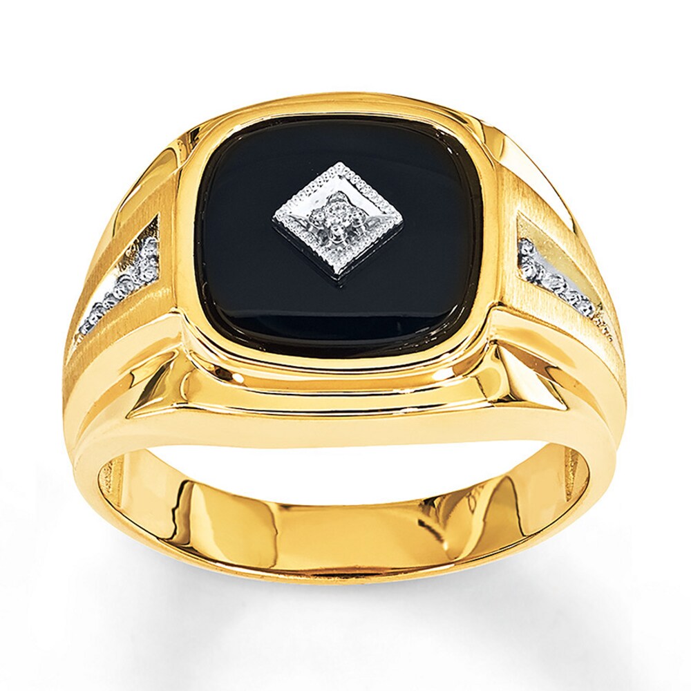Men\'s Onyx Ring Diamond Accents 14K Yellow Gold jTYjfGwm