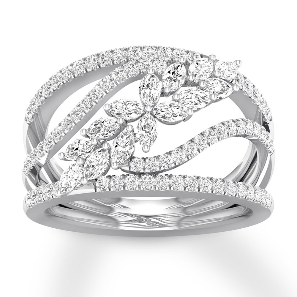 Diamond Ring 7/8 carat tw Round/Marquise 14K White Gold k5h5Cf5p